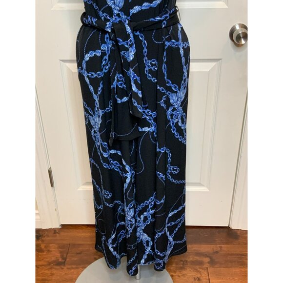 Joseph Ribkoff Black & Blue Chain Rope Print Sleeveless Wide Leg Jumpsuit Size 6 - Picture 4 of 10